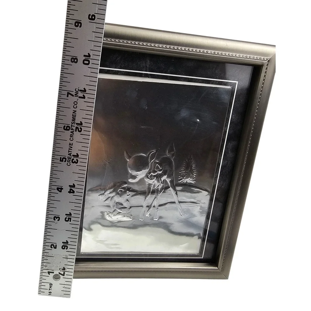 Fetco‎ Home Decor Framed Embossed Metal Art Deer Fawn Winter Scene